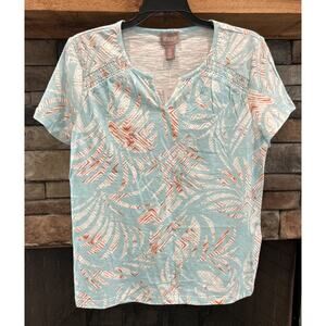 Women’s CHICO’s Tribal Tropics Smocked Short Sleeve Shirt Size 0 NWT *C5